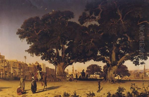 Vue De La Place De L'esbekieh Et Du Quartier Copte, Au Caire Oil Painting by Prosper-Georges-Antoine Marilhat
