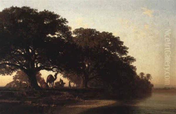 Halte Au Bord Du Nil Oil Painting by Prosper-Georges-Antoine Marilhat