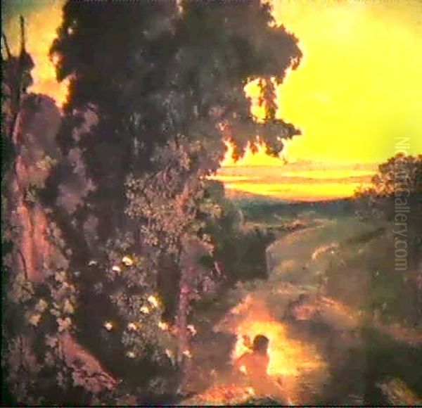 A Nude In A Classical Landscape Oil Painting by Prosper-Georges-Antoine Marilhat