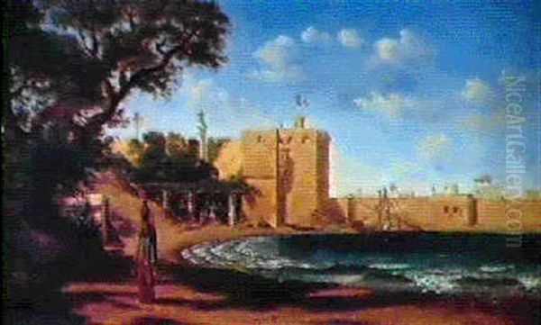 Ville Fortifee Au Bord Du Nil Oil Painting by Prosper-Georges-Antoine Marilhat