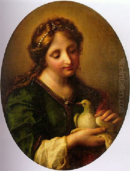A Girl Holding A Dove Oil Painting by Onorio Marinari