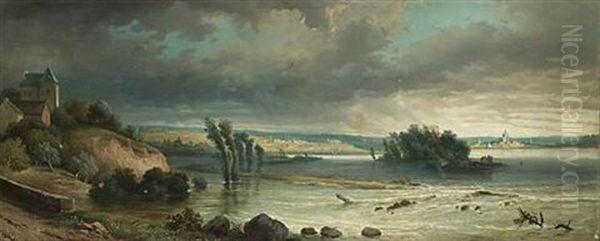 A Flooded River Oil Painting by Ferdinand Joseph Bernard Marinus