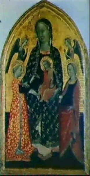 Madonna Con Bambino, Angeli E Due Sante Oil Painting by Mariotto Di Cristofano