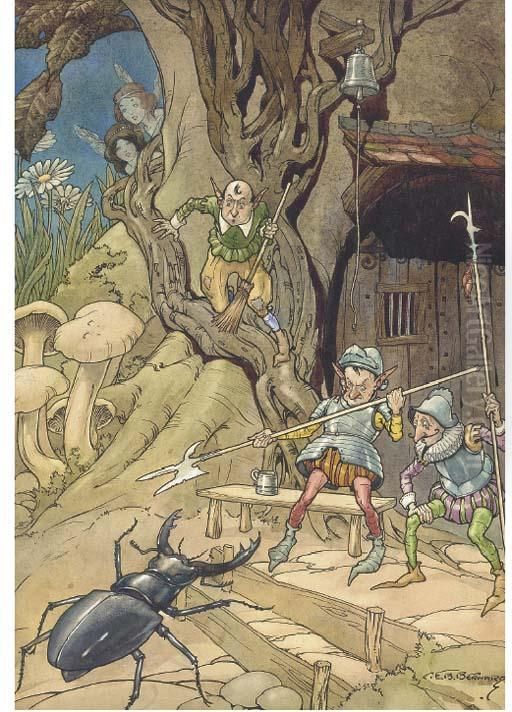 Where The Fairies Live (illustrated); And The Wee Folk Ofcrumplehorn Oil Painting by Charles Edward Burton Bernard