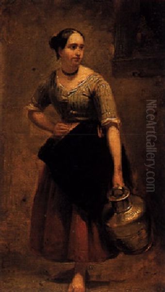 A Woman With A Copper Jug Oil Painting by Jacob Henricus Maris