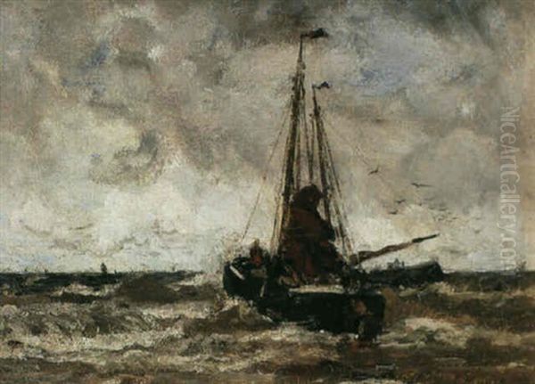 A Bomschuit In The Breakers Oil Painting by Jacob Henricus Maris