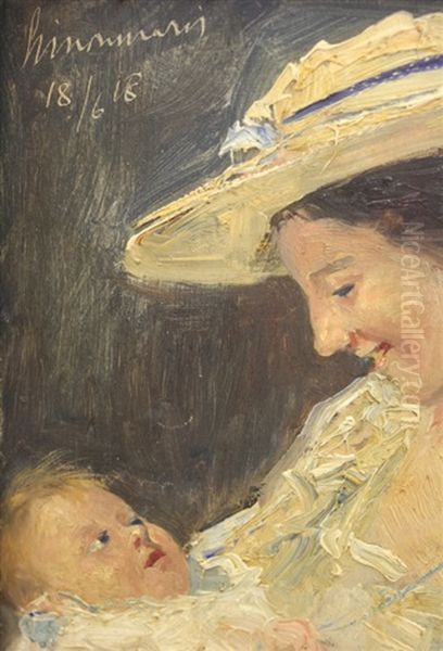 Moeder En Baby Oil Painting by Simon Maris