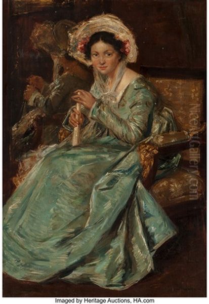 Portrait Of Seated Lady In Blue Dress Oil Painting by Willem Maris
