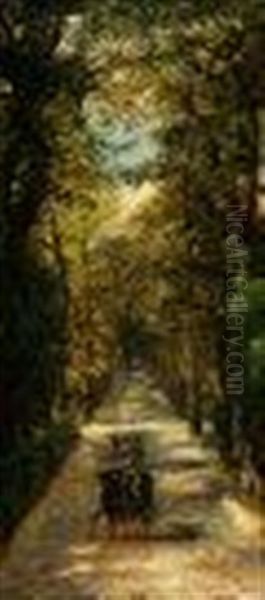Viale Alberato Con Carrozza Oil Painting by Karoly Marko the Elder