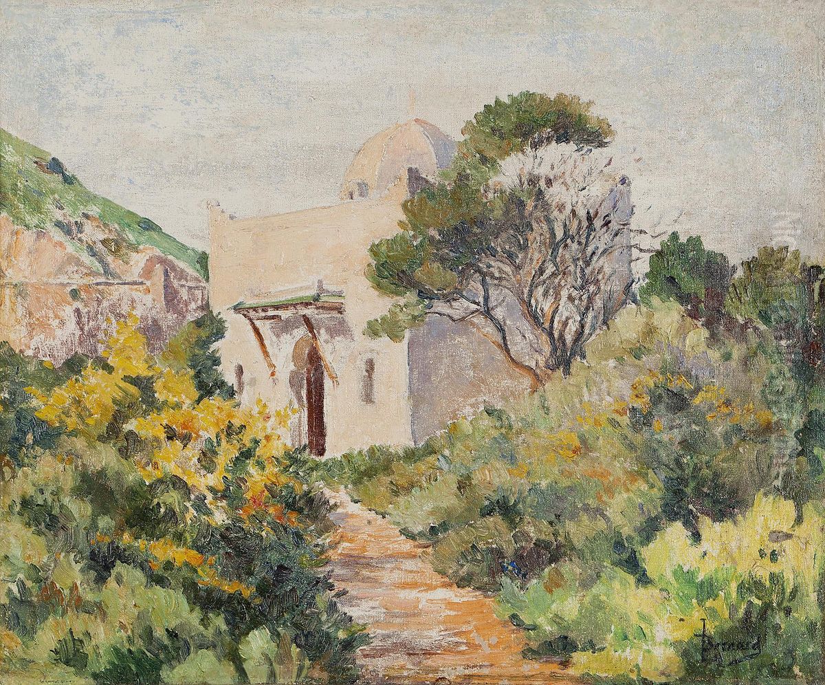 An Oriental Garden Oil Painting by L. Bernard