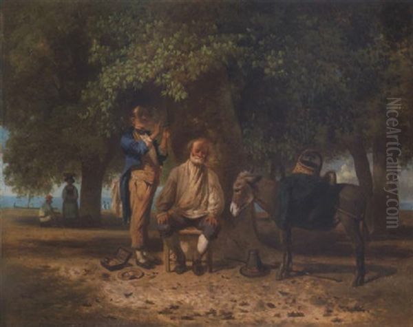 Vandorborbely (roving Barber) Oil Painting by Ferenc Marko