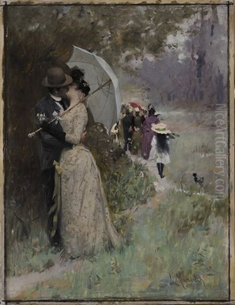 The Kiss Oil Painting by Ludwig, Ludek Marold