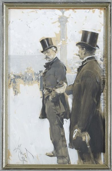 Konverserande Herrar Pa Place De La Bastille, Paris Oil Painting by Ludwig, Ludek Marold