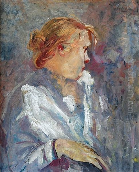 Portrait Of A Girl (study) Oil Painting by Ludwig, Ludek Marold