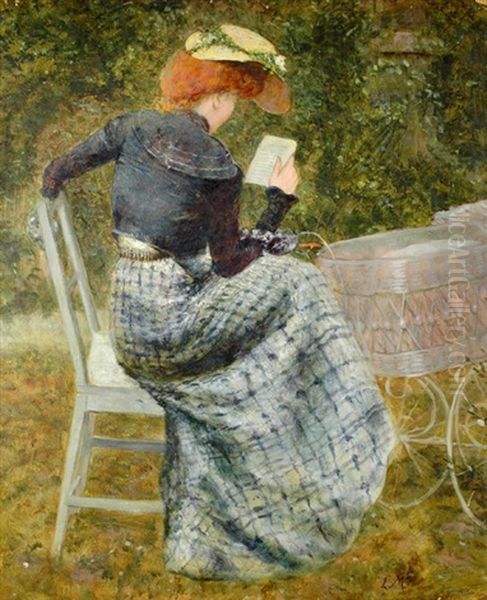 Reading Lady With Pram Oil Painting by Ludwig, Ludek Marold