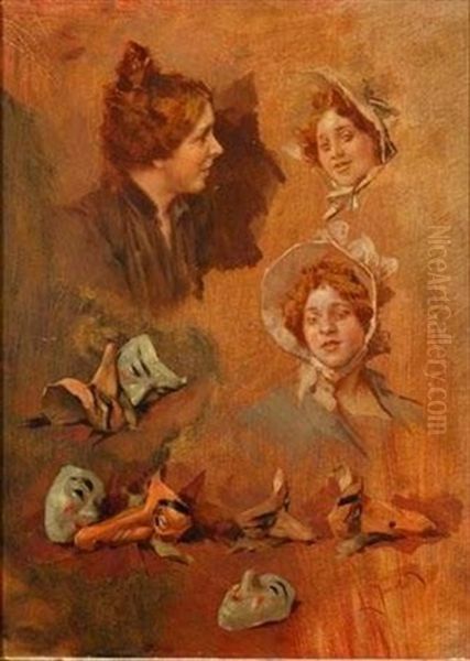 Etudes De Visages Et De Masques Oil Painting by Ludwig, Ludek Marold