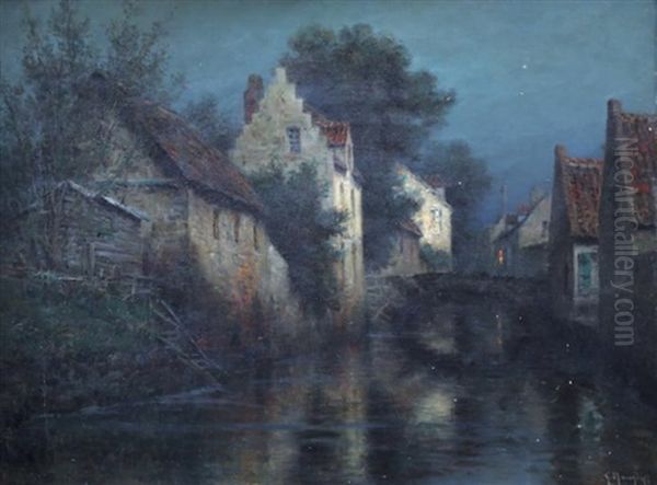Crepuscule Sur Le Village Oil Painting by Georges-Philibert-Charles Maroniez