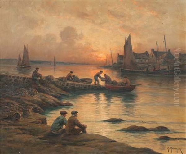 Port Breton Au Crepuscule Oil Painting by Georges-Philibert-Charles Maroniez