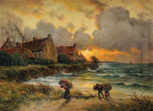 Le Retour De La Peche Oil Painting by Georges-Philibert-Charles Maroniez