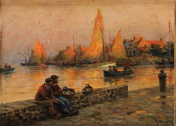 Port De Peche Au Crepuscule Oil Painting by Georges-Philibert-Charles Maroniez