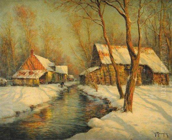 Paysage Enneige Oil Painting by Georges-Philibert-Charles Maroniez