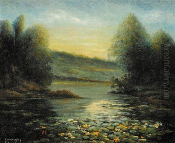 Etang Au Clair De Lune Oil Painting by Georges-Philibert-Charles Maroniez