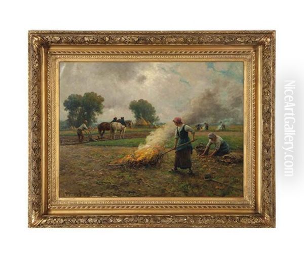 La Cueillette Des Pommes De Terre Oil Painting by Georges-Philibert-Charles Maroniez