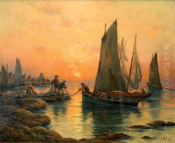 Pecheurs En Bretagne Oil Painting by Georges-Philibert-Charles Maroniez