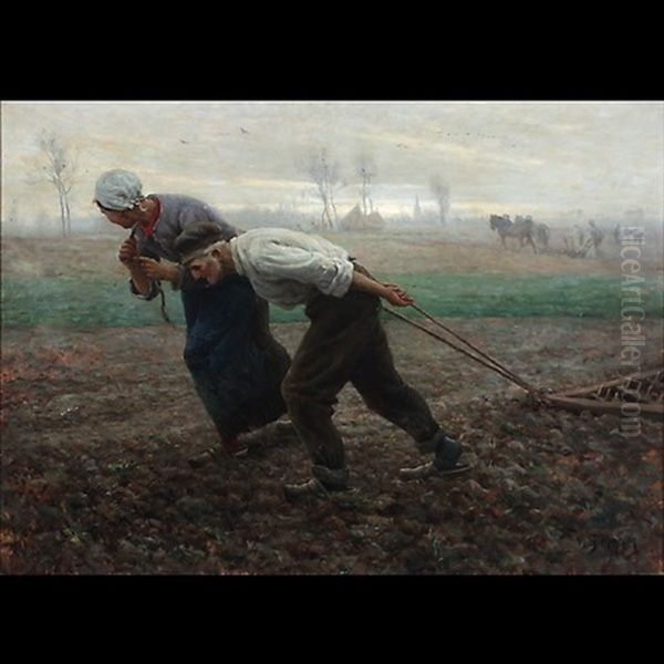 Harrowing The Field Oil Painting by Georges-Philibert-Charles Maroniez