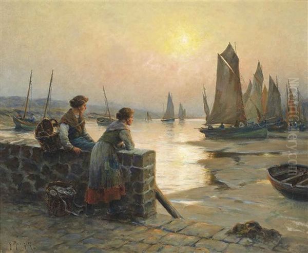 Waiting For The Fishing Fleet To Return Oil Painting by Georges-Philibert-Charles Maroniez