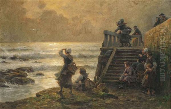 Waiting For The Catch Oil Painting by Georges-Philibert-Charles Maroniez