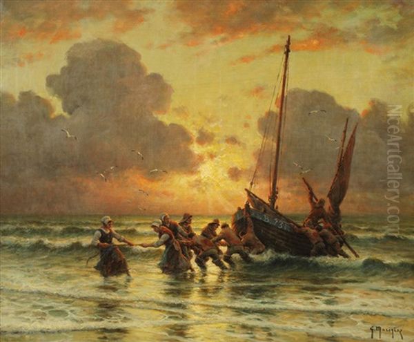 Le Retour Des Pecheurs Oil Painting by Georges-Philibert-Charles Maroniez