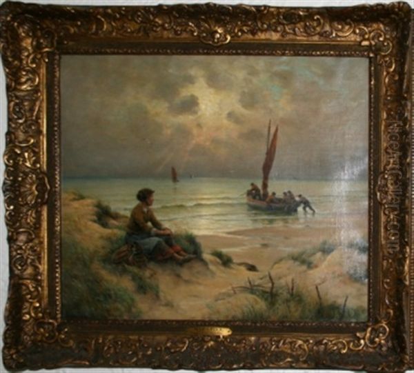 Depart Pour La Peche Oil Painting by Georges-Philibert-Charles Maroniez