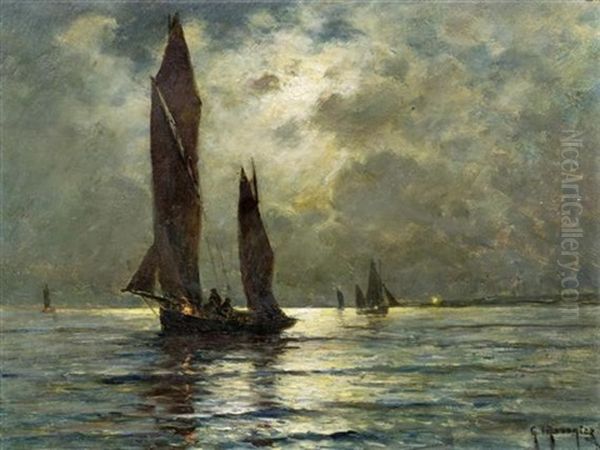 Seegelschiffe Auf Dem Offenen Meer Oil Painting by Georges-Philibert-Charles Maroniez