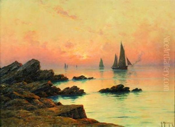 Marine Au Coucher De Soleil Oil Painting by Georges-Philibert-Charles Maroniez