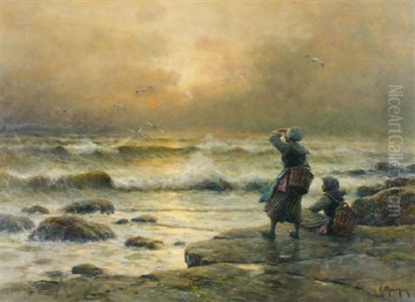 Le Soir Sur La Greve Oil Painting by Georges-Philibert-Charles Maroniez