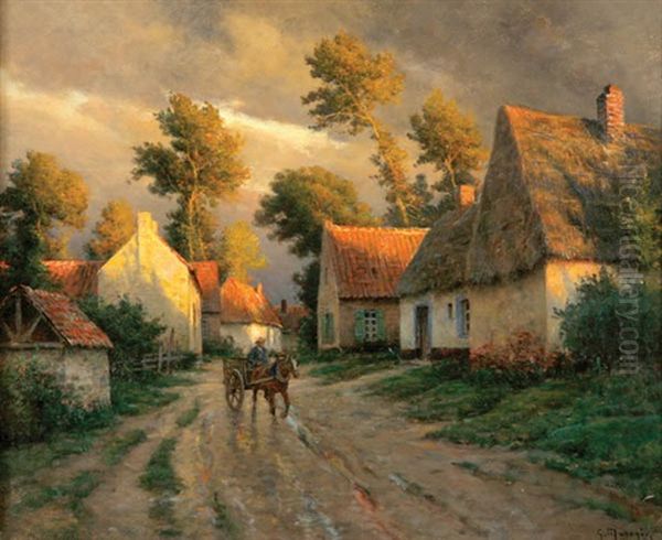 Village Scene At Dusk Oil Painting by Georges-Philibert-Charles Maroniez