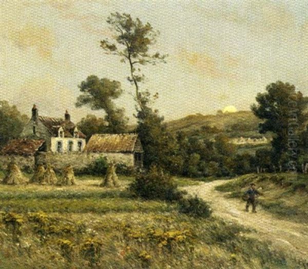 Farmer On A Country Road Oil Painting by Georges-Philibert-Charles Maroniez