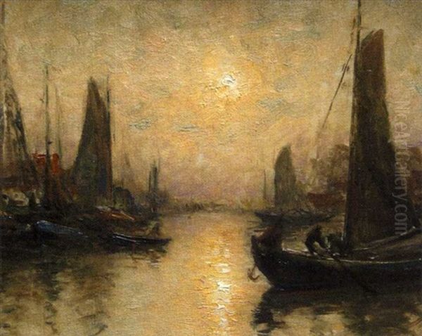 Soleil Couchant Sur Le Port Oil Painting by Georges-Philibert-Charles Maroniez