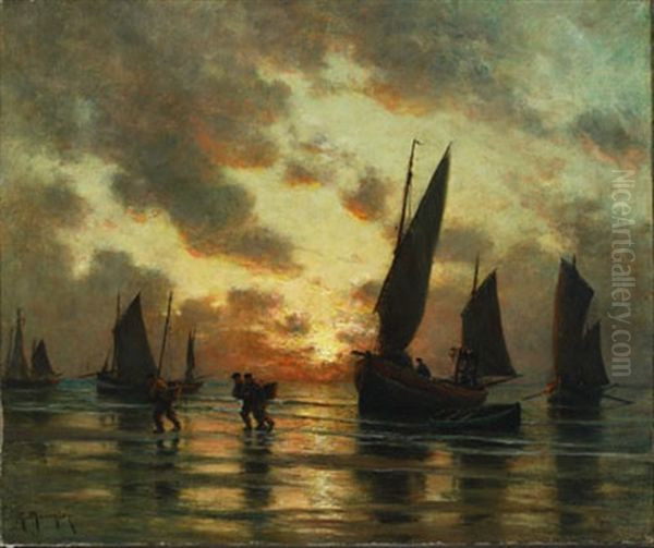 Retour De La Peche Oil Painting by Georges-Philibert-Charles Maroniez