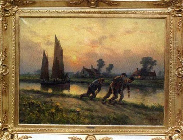 Scene De Halage Oil Painting by Georges-Philibert-Charles Maroniez