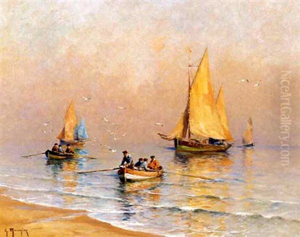 Return Of The Fleet Oil Painting by Georges-Philibert-Charles Maroniez
