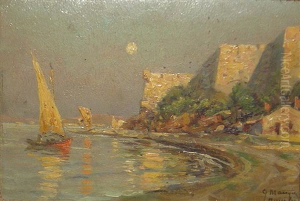 Voiliers Au Couchant Oil Painting by Georges-Philibert-Charles Maroniez