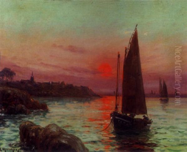Fischerboot In Abendrot Oil Painting by Georges-Philibert-Charles Maroniez