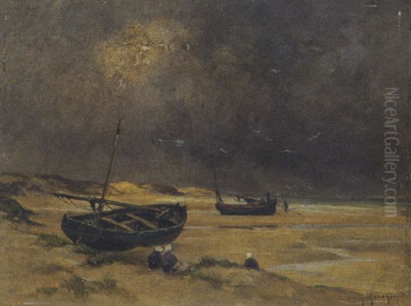 Kustenpartie Mit Aufziehendem Gewitter Oil Painting by Georges-Philibert-Charles Maroniez