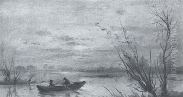 Pecheurs En Barque Au Soleil Couchant Oil Painting by Georges-Philibert-Charles Maroniez