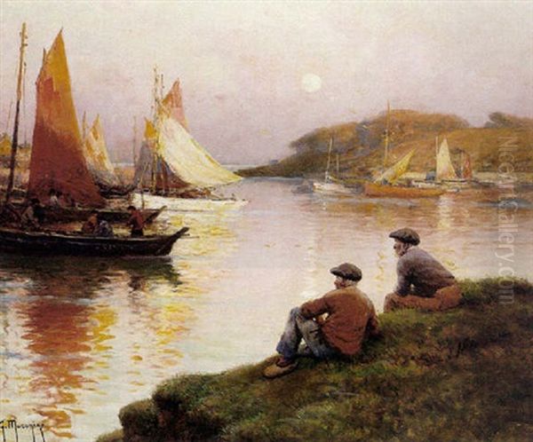 On The River At Sunset Oil Painting by Georges-Philibert-Charles Maroniez