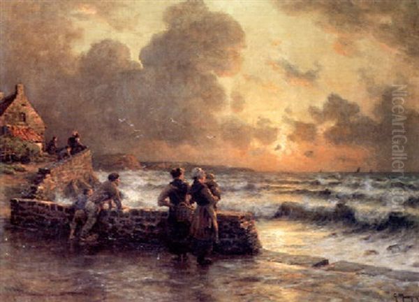 L'attente Du Retour Des Pecheurs Oil Painting by Georges-Philibert-Charles Maroniez