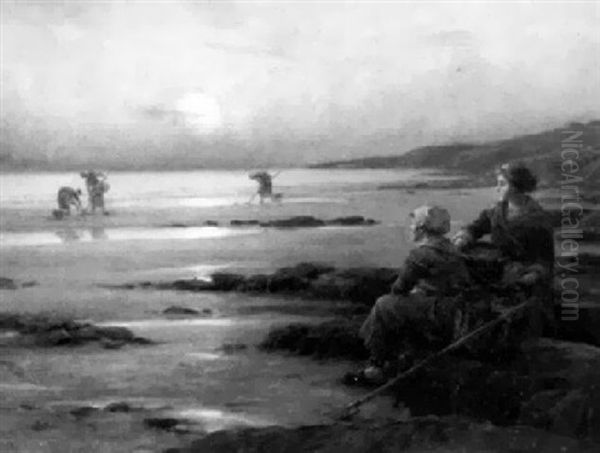 Les Pecheurs Au Soleil Couchant Oil Painting by Georges-Philibert-Charles Maroniez