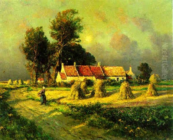 Returning Home Along A Country Path Oil Painting by Georges-Philibert-Charles Maroniez